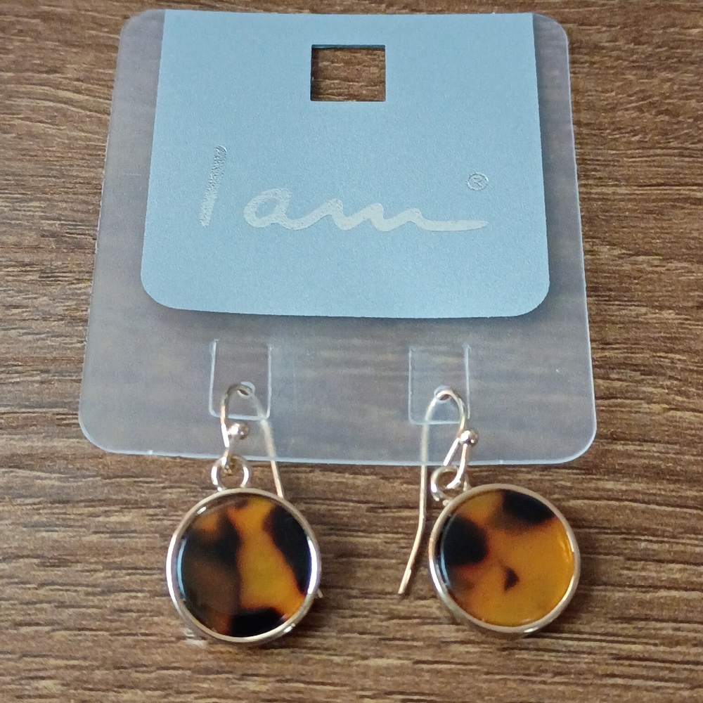 I Am Brand Faux Tortoiseshell Round Drop Earrings Gold Tone